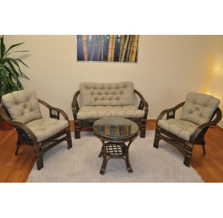 Ratanová sedací souprava Rio De Janeiro hnědá polstry tmavě béžový melír Ratanová sedací souprava Rio De Janeiro hnědá polstry tmavě béžový melír