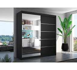 Posuvná skříň se zrcadlem OLIVER 200 Černá+Černá