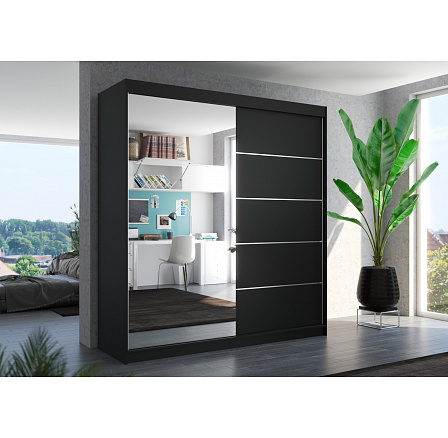 Posuvná skříň se zrcadlem OLIVER 200 Černá+Černá