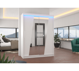 Posuvná skříň se zrcadlem a LED osvětlením BOLTON 150 Bílá+Bílá