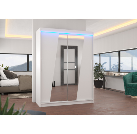 Posuvná skříň se zrcadlem a LED osvětlením BOLTON 150 Bílá+Bílá