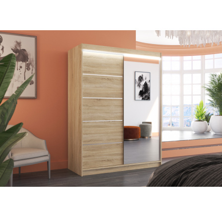 Posuvná skříň se zrcadlem a LED osvětlením LIMBO 150 Sonoma+Sonoma