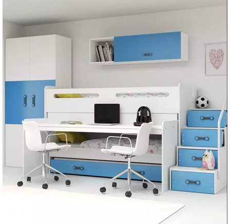 Dětská patrová postel s psacím stolem MAX 1 Modrá, bez matrace 80 X 200 , pro 3 osoby Dětská patrová postel s psacím stolem MAX 1 Modrá, bez matrace 80 X 200 , pro 3 osoby