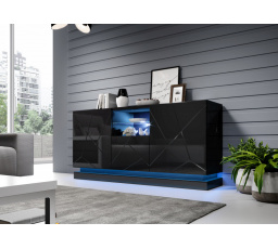 Komoda QIU 2D1K, lesklá černá/lesklá černá