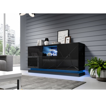 Komoda QIU 2D1K, lesklá černá/lesklá černá Komoda QIU 2D1K, lesklá černá/lesklá černá