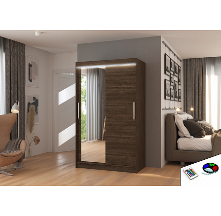 Posuvná skříň se zrcadlem a LED osvětlením BARIO 120 Choco+Choco Posuvná skříň se zrcadlem a LED osvětlením BARIO 120 Choco+Choco