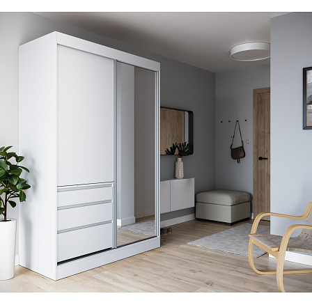 Posuvná skříň se zrcadlem HAIDAR 140 Bílá+Bílá Posuvná skříň se zrcadlem HAIDAR 140 Bílá+Bílá