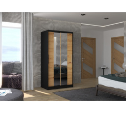 Šatní skříň s posuvnými dveřmi a zrcadlem DRAGONIS 100 Černá+Artisan