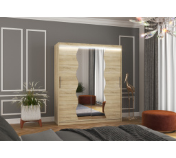 Posuvná skříň se zrcadlem a LED osvětlením KANSAS 180 Sonoma+Sonoma