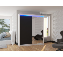 Posuvná skříň se zrcadlem a LED osvětlením VIKI 180 Bílá+Černá