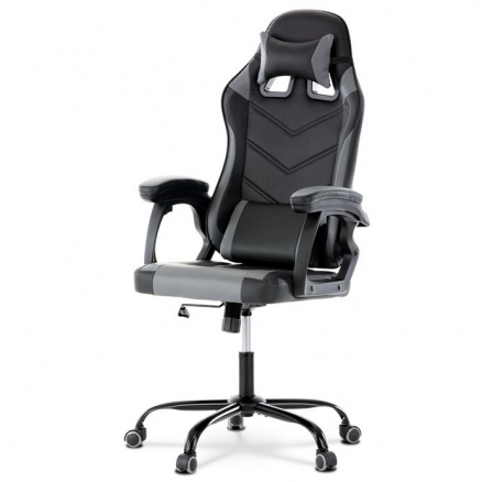 Herní křeslo, houpací mechanismus, šedá ekokůže, KA-L626 GREY