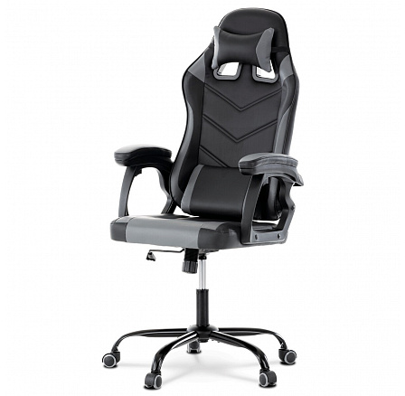 Herní křeslo, houpací mechanismus, šedá ekokůže, KA-L626 GREY