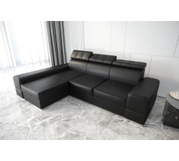Rohová sedací souprava ROYAL přírodní kůže 295x185 - černá kůže , levá