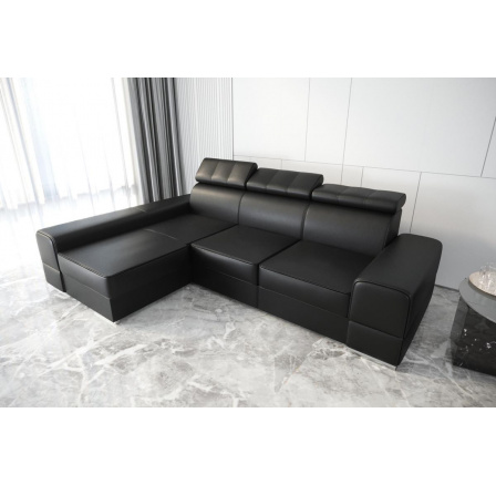 Rohová sedací souprava ROYAL přírodní kůže 295x185 - černá kůže , levá