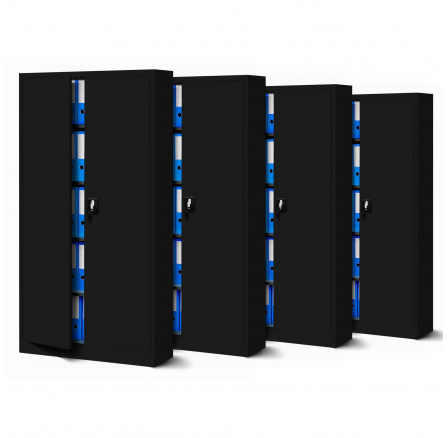 Sada 4x kancelářská kovová skříň na dokumenty JAN H, 900 x 1950 x 400 mm, černá