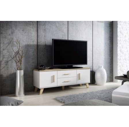 Tv komoda LOTTA RTV 140 (2D2S), Bílá/Dub sonoma