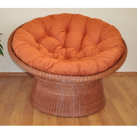 Ratanový papasan wicker koňak polstr pískový