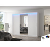 Posuvná skříň se zrcadlem a LED osvětlením DENIS 250 Bílá+Bílá