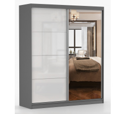 Šatní skříň MULTI 35 - 183 cm, Šedá/Bílý Lesk