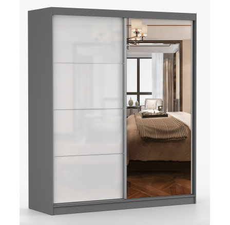 Šatní skříň MULTI 35 - 183 cm, Šedá/Bílý Lesk