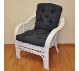 Ratanové křeslo Rio De Janeiro bílé - polstr tmavě šedý melír