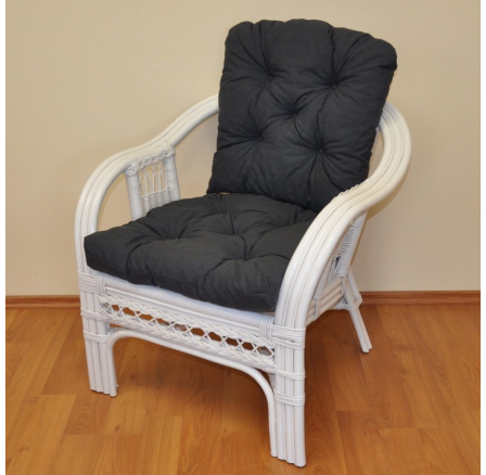 Ratanové křeslo Rio De Janeiro bílé - polstr tmavě šedý melír Ratanové křeslo Rio De Janeiro bílé - polstr tmavě šedý melír