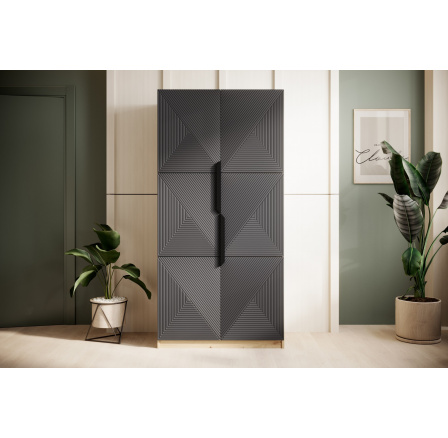 Šatní skříň Asha, dub artisan / rivier stone mat / černé úchyty