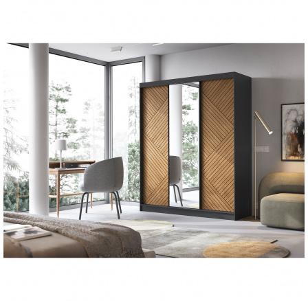 Posuvná skříň MARRPHY III, Dub Karamel/Černá Mat