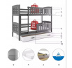 Dětská patrová postel KUBUS se šuplíkem 90x200 cm, bez matrace, Grafit/Bílá