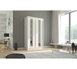 Šatní skříň s posuvnými dveřmi a zrcadlem BALTON 120 Bílá+Bílá