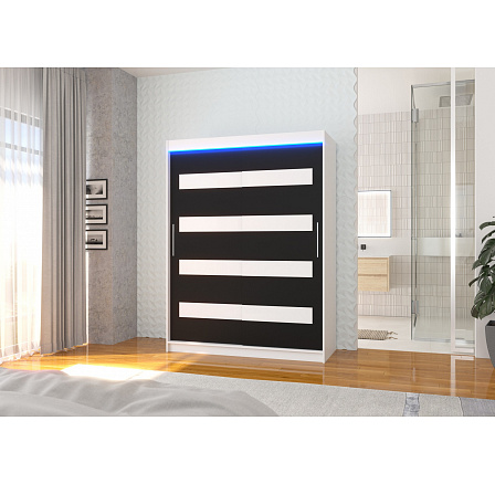 Posuvná skříň s lacobelem a LED osvětlením MARTINEZ 150 Bílá+Černá Posuvná skříň s lacobelem a LED osvětlením MARTINEZ 150 Bílá+Černá