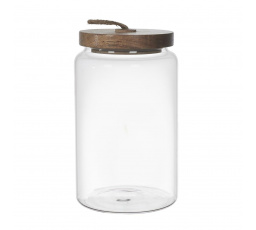 Skleněná nádoba s akáciovým víkem 23 cm