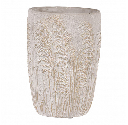 Váza betonová - vzor kvetoucí trávy, šedo-zlatá