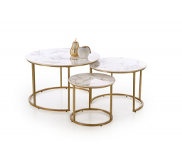 Konferenční stolky GILDA sada 3, efekt bílého mramoru / zlatý