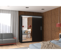 Posuvná skříň se zrcadlem a LED osvětlením TOM 180 Černá+Černá