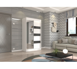 Posuvná skříň se zrcadlem a lacobelem TOURA 120 Bílá+Černý Lacobel