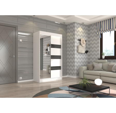 Posuvná skříň se zrcadlem a lacobelem TOURA 120 Bílá+Černý Lacobel