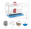 Dětská patrová postel KUBUS se šuplíkem 90x200 cm, bez matrace, Bílá/Modrá