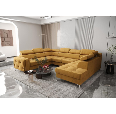 Rohová sedací souprava ORION MAX I s funkcí spaní 225X350X255 cm - žlutá, levá