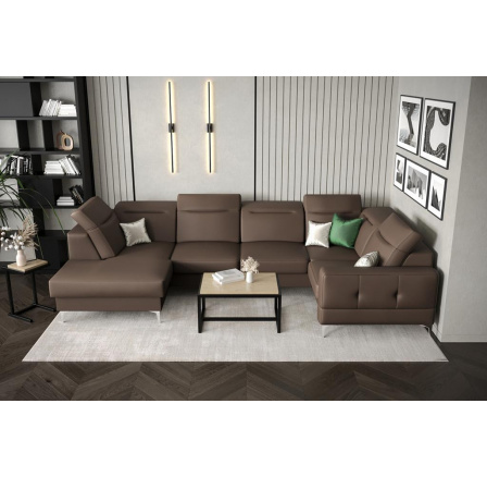 Rohová sedací souprava MALIBU MAX II 180x350x182 cm přírodní kůže - Hnědá kůže, Pravá strana