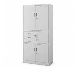 Kancelářská kovová skříň s trezorem na spisy a dokumenty FILIP II, 900 x 1850 x 400 mm, šedá