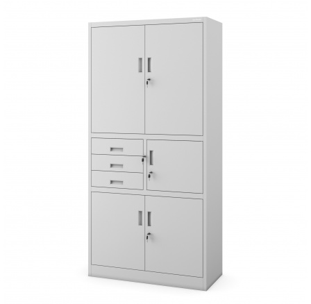 Kancelářská kovová skříň s trezorem na spisy a dokumenty FILIP II, 900 x 1850 x 400 mm, šedá