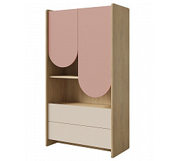 Knihovna Leya R6 dub cremona/macadamia/pudrová růžová