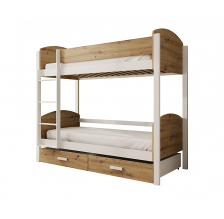 Dětská Patrová Postel Jori 180x80 s matrací Bílá+Bílá
