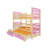 Třílůžková patrová postel s matracemi SORIA Pine+Pink