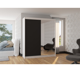 Šatní skříň s posuvnými dveřmi a zrcadlem VIKI 180 Bílá+Černá