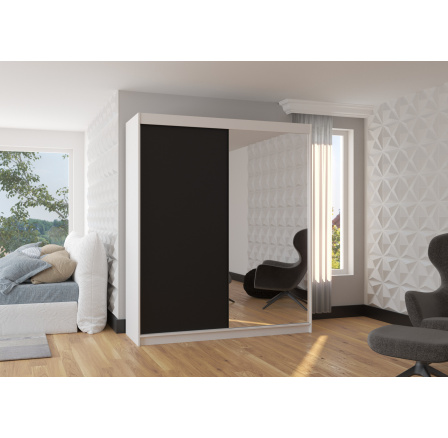 Šatní skříň s posuvnými dveřmi a zrcadlem VIKI 180 Bílá+Černá
