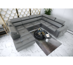 Rohová sedací souprava ORION MAX I s funkcí spaní 225X350X255 cm přírodní kůže - Šedá kůže, Pravá strana