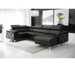 Rohová sedací souprava ORION MAX III s funkcí spaní 165x320x185 cm přírodní kůže - černá kůže, Levá strana