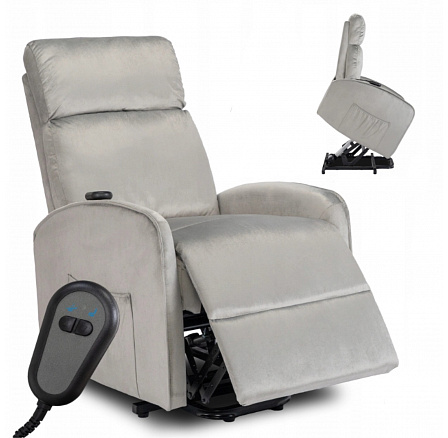 Elektricky Polohovatelné Křeslo COLTON s Funkcí Vstávání Šedý Sametový